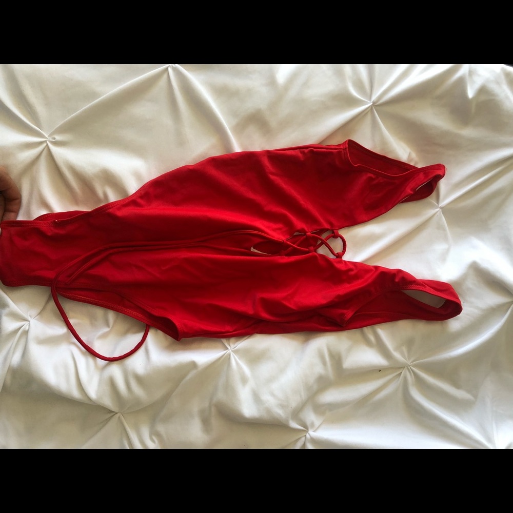 Super cute red lace up one piece